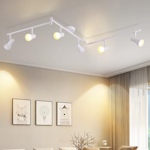 Deboola Deckenstrahler 6 Flammig Deckenleuchte Wohnzimmer - Deckenlampe Modern Design Strahler Weiß Innen Metall GU10 Deckenspots 350°Schwenkbar Spots für Schlafzimmer Flur Küche(Ohne Leuchtmittel) von Deboola