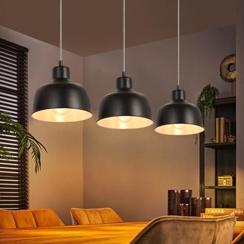 Deboola Pendelleuchte Vintage Hängelampe Esstisch - Esszimmerlampe 3 Flammig Esszimmer Pendellampe Retro Industrial Schwarz Esstischlampe E27 Hängeleuchte für Wohnzimmer Küche - Ohne Leuchtmittel von Deboola
