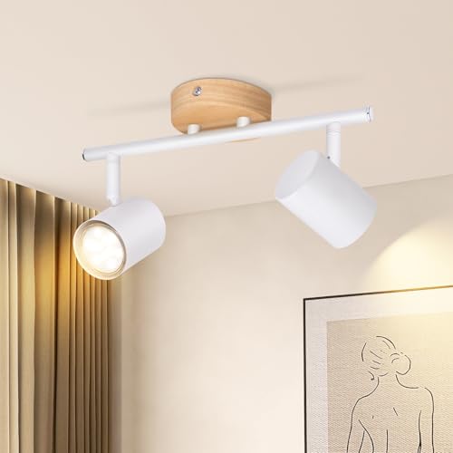 Deboola LED Deckenstrahler 2 Flammig Deckenleuchte - Deckenlampe Vintage Holz Deckenspot Schwenkbar GU10 Strahler Wandstrahler Spots für Flur Wohnzimmer Schlafzimmer Küche Esszimmer Ohne Leuchtmittel von Deboola