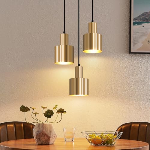 Deboola Pendelleuchte Esstisch Hängelampe Vintage - Esstischlampe Esszimmer Gold Design 3 Flammig Rund Esszimmerlampe E27 Hängeleuchte für Wohnzimmer Arbeitszimmer- Ohne Leuchtmittel von Deboola