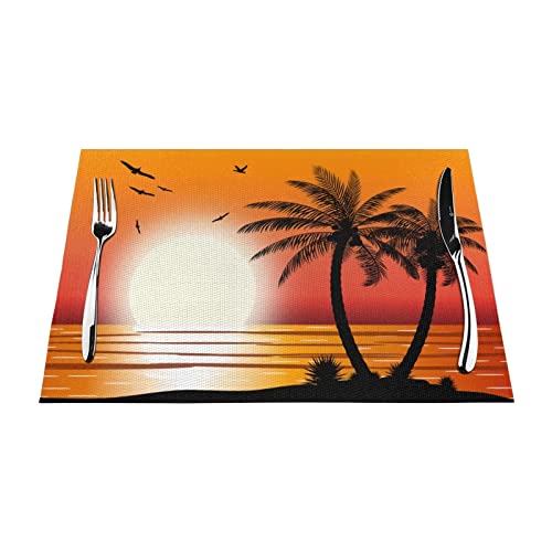 Bedrucktes Tischset mit Palme am Strand, gewebtes Vinyl, abwischbar, waschbar, Küche, Esstisch, Outdoor, Tischsets von Debou