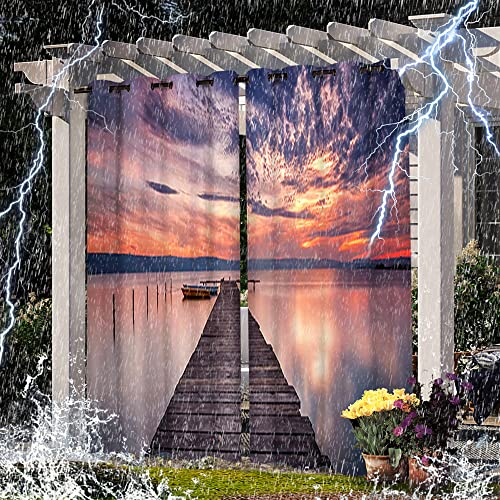 Wasserdichte Vorhänge für den Außenbereich, Landschaftsdruck, Veranda, Tür, Pergola, Cabana, Vorhänge, Jalousien für Pergola, Pavillon, Ösen, 2 Panel, 137 x 213 cm von DecFure