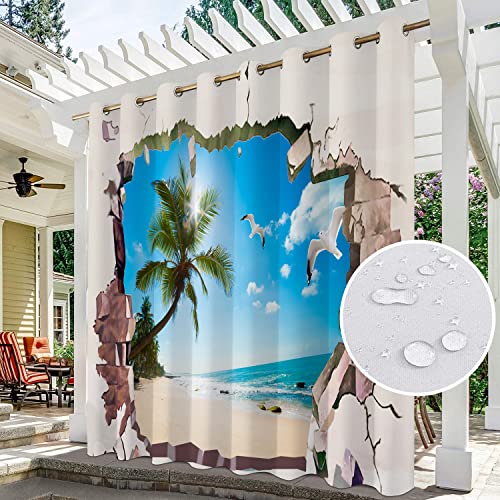 Wasserdichte Vorhänge für den Garten, Terrasse, Outdoor-Vorhänge für Veranda, Pergola, Cabana, Pavillon, Ösen, oben ein Vorhang (23 x 342,9 x 234 cm) von DecFure