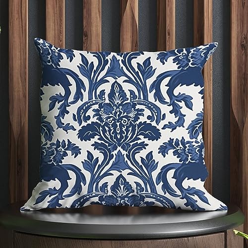 DecStic Blauer Regalia-Kissenbezug mit Löwenmotiv, Chinoiserie, geometrischer Druck, klassischer quadratischer Couch-Kissenbezug für Couch, Sofa, Schlafzimmer, Heimdekoration, 45,7 x 45,7 cm von DecStic