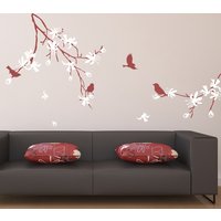 Kirschbaum Blüte Wall Decal-Ast Mit Vögel-stick Am Art Decals Home Decor Durch Decalisland - Rosa Ast Blumen Sd-026 von DecaIisland