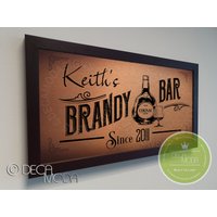 Personalised Brandy Bar Schild, Benutzerdefinierte Schilder, Gebürstetes Metall Finish, Holzrahmen, Brandy Bar, Dekor, Schilder von DecaModa