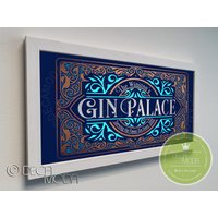 Personalisiertes Gin Palace Schild, Bar Benutzerdefinierte Schilder, Gebürstetes Metall Finish, Gin, Gin Decor, Holzrahmen, Palace, Bar von DecaModa