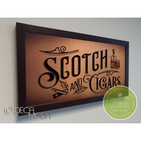 Scotch Und Zigarren, Scotch Bar Schild, Zigarren Gebürstetes Metall-Finish, Holzrahmen, Bar, Dekor von DecaModa