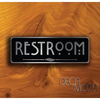 "Toiletten-Türschild Aus Gebürstetem Silberfarbenem Metall - Für Den Innen- Und Außenbereich." von DecaModa