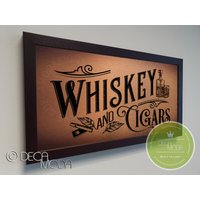 Whisky Und Zigarren, Whiskey Bar Schild, Zigarren Gebürstetes Metall Finish, Holzrahmen, Bar, Dekor von DecaModa