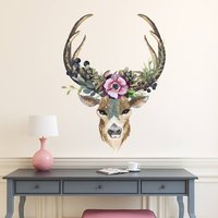 Hirsch Wandtatz. Vollfarbiger Aufkleber. Geweih Wandaufkleber. Rustikaler Rustikales Kinderzimmer Dekor. Hirschkopf Boho Style | Ma277 von DecalHouse