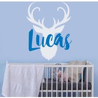 Rustikale Name Wand Aufkleber Hirschgeweih Rustikale Kinderzimmer Dekor Jungen Namen Benutzerdefinierten Vinyl Jagd Themen Wald | Ma290 von DecalHouse