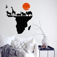 Aufkleber Vinyl Wilde Natur Tierwelt Wandkarte Von Afrika Kontinenten Home Decor Büro Kinder Zimmer Reisebüro Design Fototapete A323 von DecalStoreVienna
