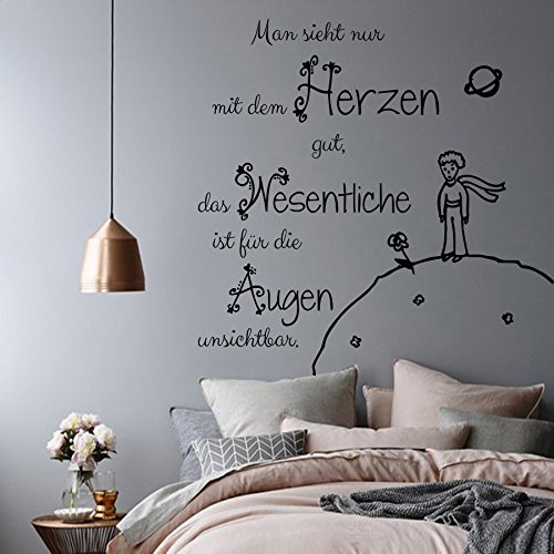 DecalStoreVienna Vinyl Wandtattoo Man Sieht nur mit dem Herzen gut das Wesentliche Der kleine Prinz Zitat Wandsticker Wanddekoration für Schlafzimmer Kinderzimmer Babyzimmer S77 von DecalStoreVienna