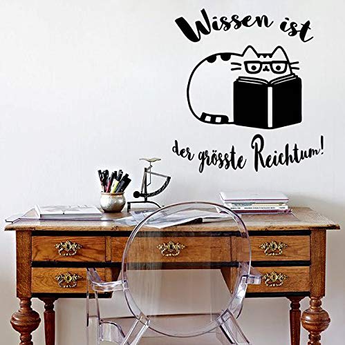 Vinyl Wandtattoo Pusheen Zitat Wissen grösster Reichtum Kater Katze Buch Lesen Bücher Wandaufkleber Wandsticker Wanddekoration Fototapete Schlafzimmer Bibliothek Wohnzimmer Arbeitszimmer Büro S176 von DecalStoreVienna