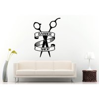 Barber Shop Band Um Schere Tool Logo Zeichen Emblem Fenster Wand Aufkleber Vinyl Wandbild Room Decor L1297 von DecalTrend
