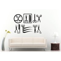 Eine Reihe Von Friseuren Mit Schere Und Ein Kamm Friseur Barbershop Salon Spa Wall Decal Vinyl Aufkleber Wandbild Zimmer Dekor L818 von DecalTrend