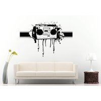 Graffiti Audio Aux Schnüre Boom Box Retro Old School Musik Player A-Spur-Kassette Tape Radio Wall Decal Vinyl Aufkleber Wandbild Zimmer Dekor L988 von DecalTrend