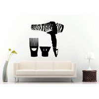 Haartrockner Fön Mit Anlagen Tool Gerät Ausrüstung Zebra Design Wie Einzigartige Barber Wall Decal Vinyl Aufkleber Wandbild Room Decor L813 von DecalTrend