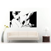Mädchen Frau Anime Mit Drachen Auf Dem Arm Hält Eine Blume Poster Wall Decal Vinyl Aufkleber Wandbild Room Decor L555 von DecalTrend