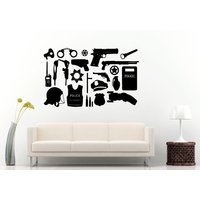 Polizei Inventar Sachen Ausrüstung Set Waffen Helm Schild Handschellen Abzeichen Taschenlampe Hut Wand Aufkleber Vinyl Wandbild Zimmer Dekor L883 von DecalTrend