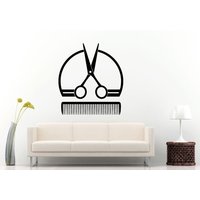 Schere Kamm Pinsel Haare Schneiden Tool Salon Spa Barbershop Friseur-Friseurin Wall Decal Vinyl Aufkleber Wandbild Zimmer Dekor L1055 von DecalTrend