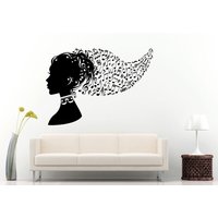 Schönes Mädchen Frau Kopf Musik Notes Haar Style Wall Decal Vinyl Aufkleber Wandbild Zimmer Dekor L721 von DecalTrend