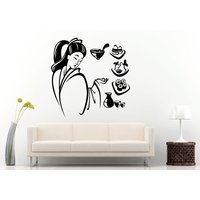 Sushi Essen Girl Japanerin Frau Kimono Trinken Saki Küche Wand Aufkleber Vinyl Wandbild Zimmer Dekor L1167 von DecalTrend