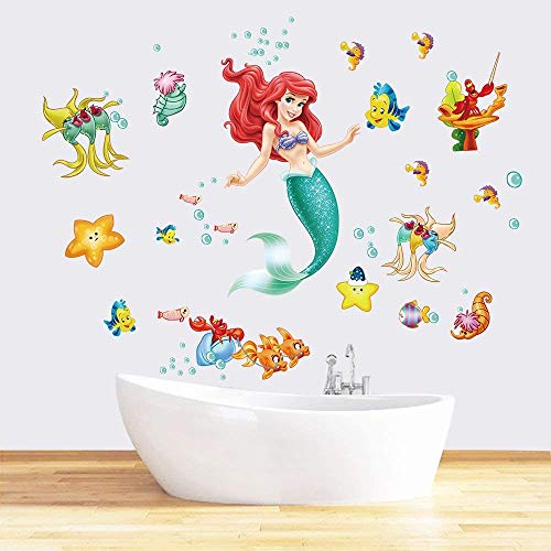 Runtoo Wandtattoo Meerjungfrau Ariel Wandsticker Unterwasserwelt Wandaufkleber Bad Kinderzimmer Babyzimmer Mädchenzimmer von Runtoo