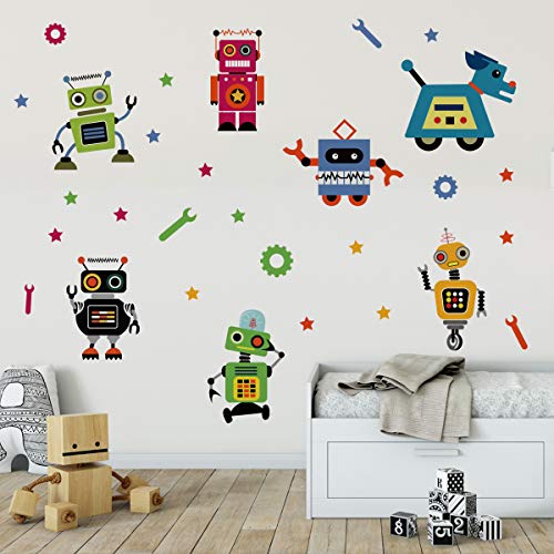 Runtoo Wandtattoo Roboter Wandsticker Wandaufkleber Kinderzimmer Babyzimmer Klassenzimmer von Decalplanet