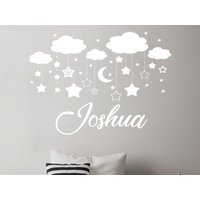 Personalisierter Name Wand Aufkleber - Junge Wolken Kinderzimmer Vinyl Mond Stern Dekor Namen Kunst Sm245 von DecalsArtStore