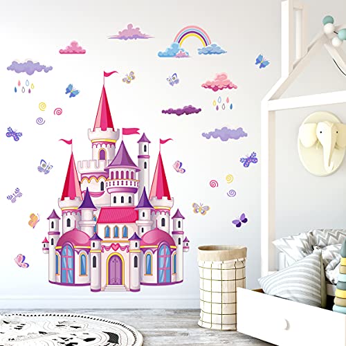Wandtattoo Schloss Wandaufkleber Wolke Schmetterling für Mädchen Schlafzimmer Kinderzimmer Dekoration von Decalsweet