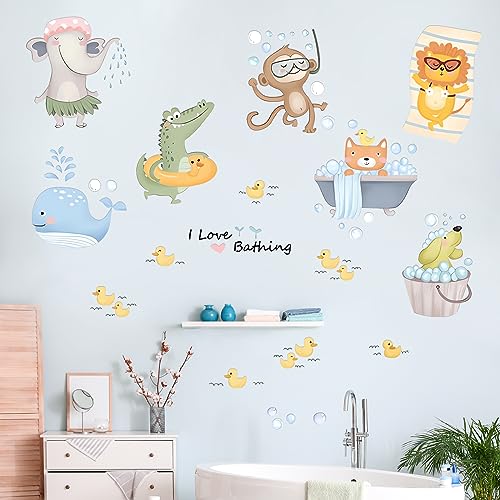 Wandtattoo Tier Baden DIY Wandaufkleber Affe Löwe Elefant für Kinder Baby Badezimmer Schlafzimmer von Decalsweet