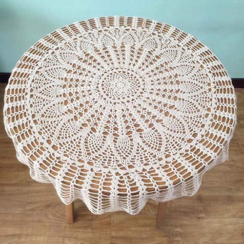Decanyue 70-110cm Handgemachte Häkelarbeit Runde Tischdecke Spitze Tischdecke Tasse Matte Tischset Shabby Vintage Gehäkelte Tischdecke Baumwolle Durchmesser80cm WeißTischdecke von Decanyue