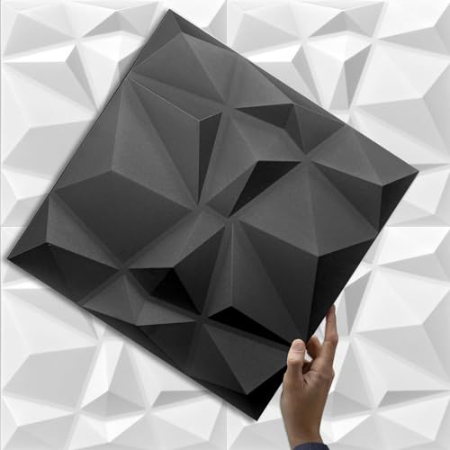 Deccart - 3D Wandpaneele 50x50 cm - Paneele Wand Wall Panels Deko Wandverkleidung Innen Panel Deckenverkleidung Decke Deckenpaneele Platten Styropor EPS-Polystyrol Diamant 0.25 m², 1 Stück,Schwarz von Deccart