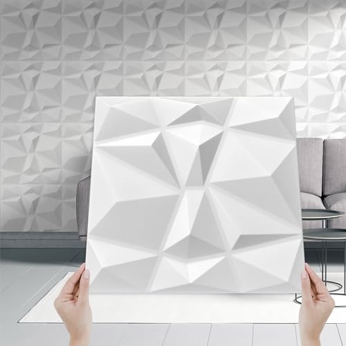 Deccart - 3D Wandpaneele Styropor Wandverkleidung Decke Deckenverkleidung Paneele Deckenplatten Wall Deko Panel Wand Panels Polystyrol 50x50 cm Diamant 8 m², 32 Stück, Weiß von Deccart