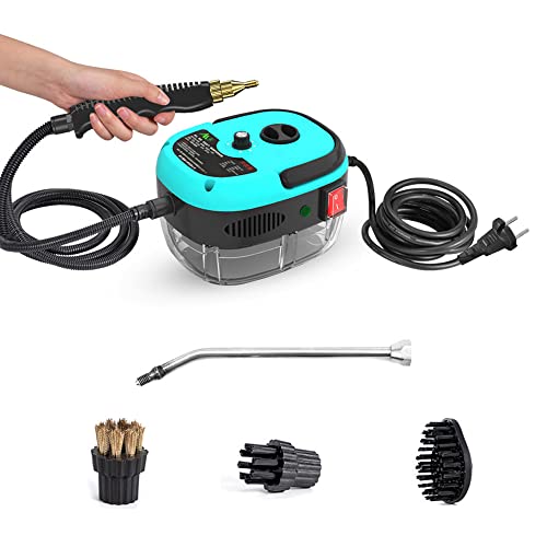 Decdeal Dampfreiniger Steamer,Dampfdruck: 3 bar,Mit 3 verschiedenen Bürstenköpfen,2500W,6 Geschwindigkeiten einstellbar,Mit verlängerter Stange, langen Kabeln und rutschfestem Griff(blau) von Decdeal
