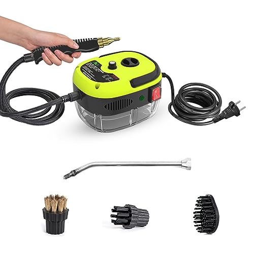 Decdeal Dampfreiniger Steamer,Dampfdruck: 3 bar,Mit 3 verschiedenen Bürstenköpfen,2500W,6 Geschwindigkeiten einstellbar,Mit verlängerter Stange, langen Kabeln und rutschfestem Griff(gelb) von Decdeal