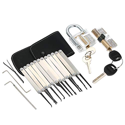 Decdeal Dietrich Set 15 Stück Lock Picking Set Kit Tool mit 2 Transparenten Praxis Training Vorhängeschloss Schloss für Schlosser Anfänger und Profis von Decdeal