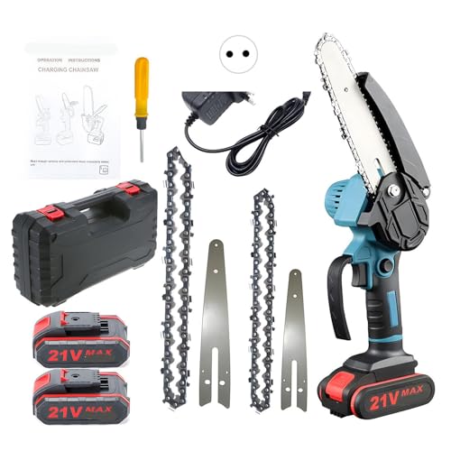 Decdeal Elektrische Kettensäge mit Zwei Ketten, Wiederaufladbaren Batteriebetriebenen Kabellosen Kettensäge Zum Schneiden von Holz, Beschneiden von (EU) von Decdeal