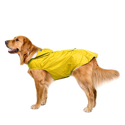 Decdeal Hunde Regenjacke Hunde Regenmantel Hoodie mit Reflektierende Streifen für Große Hunde 5XL Gelb von Decdeal