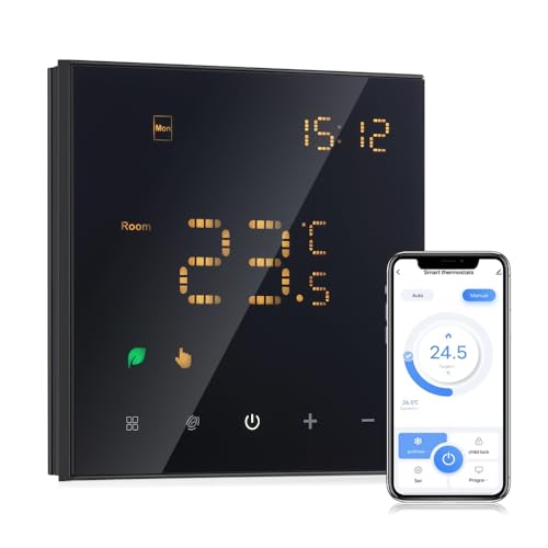 Decdeal WiFi Smart Thermostat Raumthermostat,Wasser Thermostat Fussbodenheizung,Fernsteuerung Programmierbar,3A Einstellbare Helligkeit Kompatibel Mit der App tuya/Google Home(Black) von Decdeal