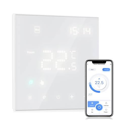 Decdeal WiFi Smart Thermostat Raumthermostat,Wasser Thermostat Fussbodenheizung,Fernsteuerung Programmierbar,3A Einstellbare Helligkeit Kompatibel Mit der App tuya/Google Home(White) von Decdeal