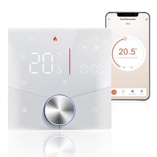 Decdeal WiFi Thermostat für Wasser Fußbodenheizung Und Gas Boiler Steuerung,kompatibel Alexa, Google Home Und Smart Life-App Fernbedienung,mit Drehknopfsteuerung Raumthermostat,2.4GH-WLAN 3A(weiß) von Decdeal