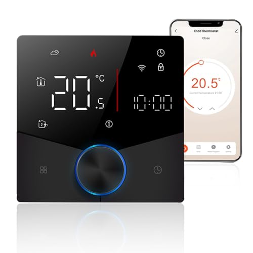 Decdeal WiFi Smart Thermostat Raumthermostat,Fussbodenheizung Wasser,Voice Control,Weekly Programmable Temperature Smart Knob Thermostat mit Dimmable Light Color mit Tmall Genie Amazon Google Home von Decdeal