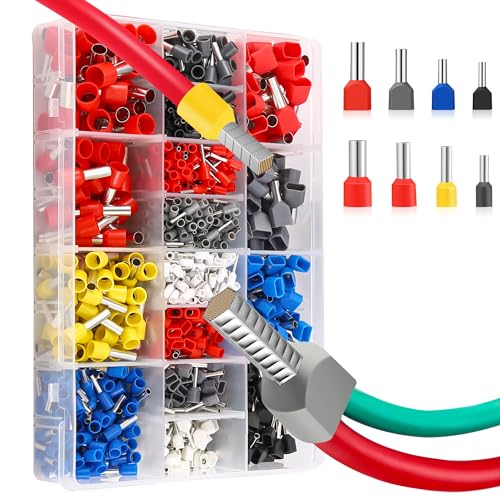 Aderendhülsen-Set 0,5 mm²-16 mm², 1200 Stück isolierte Zwillings-Aderendhülsen und Einzelleitungs-Aderendhülsen-Set, isolierte Hülsen-Set, mehrfarbiges Aderendhülsen-Sortiment von Dechengbao