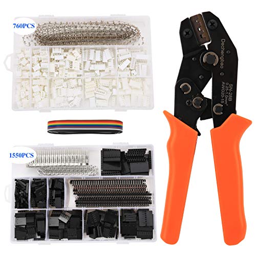 Dechengbao Dupont Crimping Tool Kit Ratcheting Crimper with 1550PCS 2.54mm Dupont Male/Female PinConnectors and 760pcs 2.54 mm 3.96mm,etc JST-XH Connectors for AWG 26-20(0.1-0.5mm²) von Dechengbao