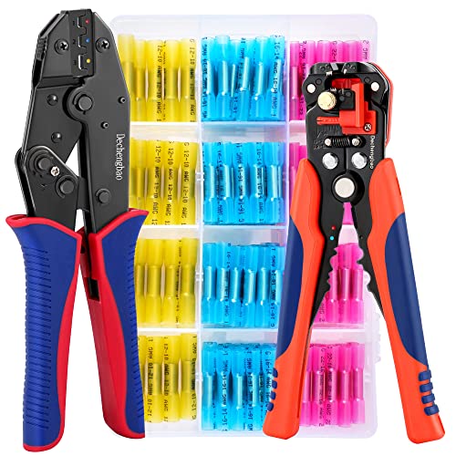 Dechengbao Crimping Tool For Heat Shrink Connectors Set with 200PCS (0.5-6mm²) Marine Grade Heat Shrink Butt Connectors and Wire Stripper (200PCS Heat Shrink Butt Connectors Set) von Dechengbao