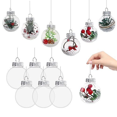 12pcs Klare Plastikkugel, Transparente Weihnachten Kunststoff Ornament Kugel mit Seil und Metallkappe, Acryl Füllbare Kugeln Hängende Glühbirne für Hochzeitsfeier Festival, Weihnachtsbaum Dekor von Dechoga