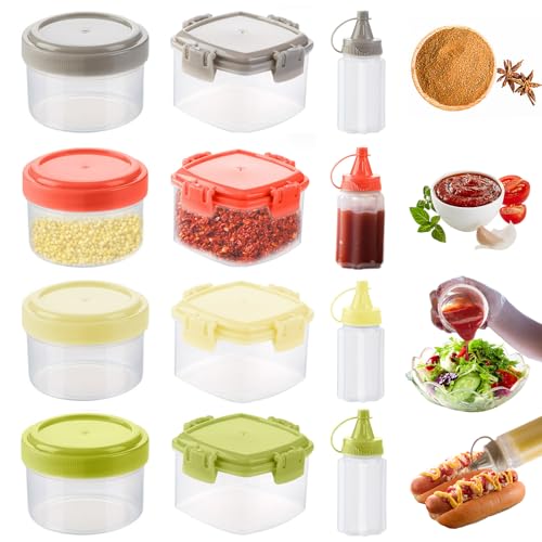 12pcs Mini Squeeze Flaschen, Mini Quetschflasche Saucenspender, Kunststoff Ketchup Spender, Spritzflaschen für Sojasauce,Honigsauce,Salatdressing, Plastikflaschen für Speisewürze Kochen Soßen(30-60ml) von Dechoga